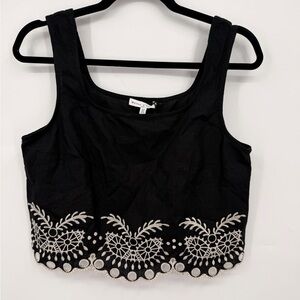 Maison d’Amélie Paris Black Linen Blend Embroidered Crop Tank Top US 4